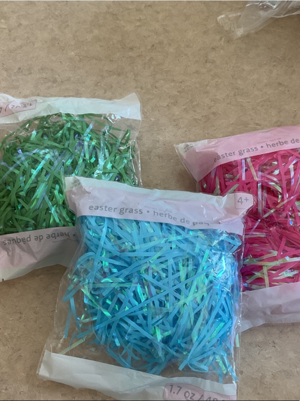 Easter Grass Decorative Filling - Blue, Green, Pink. Bag of 10